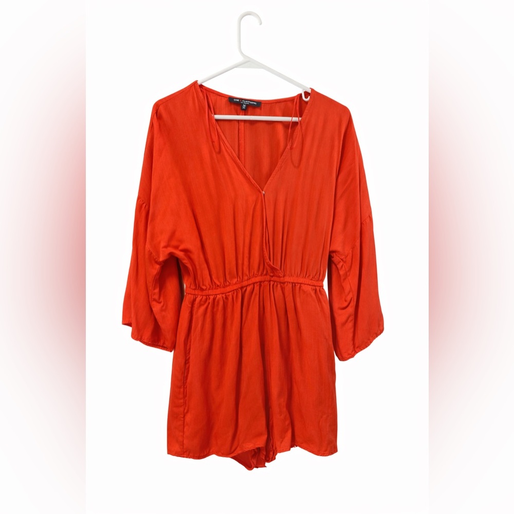 one clothing Bright Orange V-Neck Tunic Romper